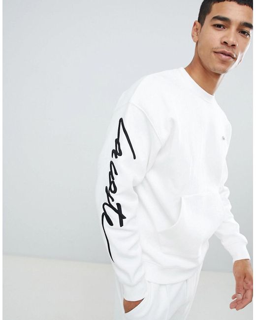 Sweat-shirt large unisexe avec inscription sur la manche Lacoste L!ive pour  homme en coloris Blanc | Lyst