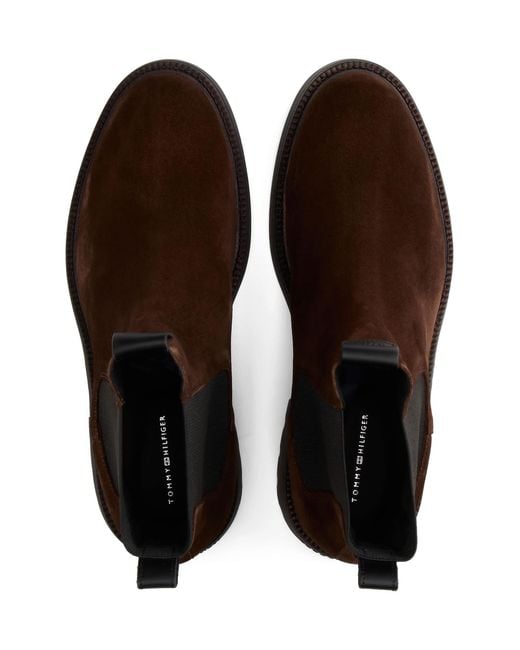 Tommy Hilfiger Brown Leather Suede Comfort Chelsea Boot for men