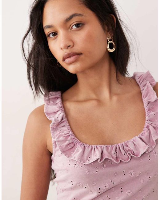 ASOS Pink Frill Detail Scoop Neck Broderie Vest