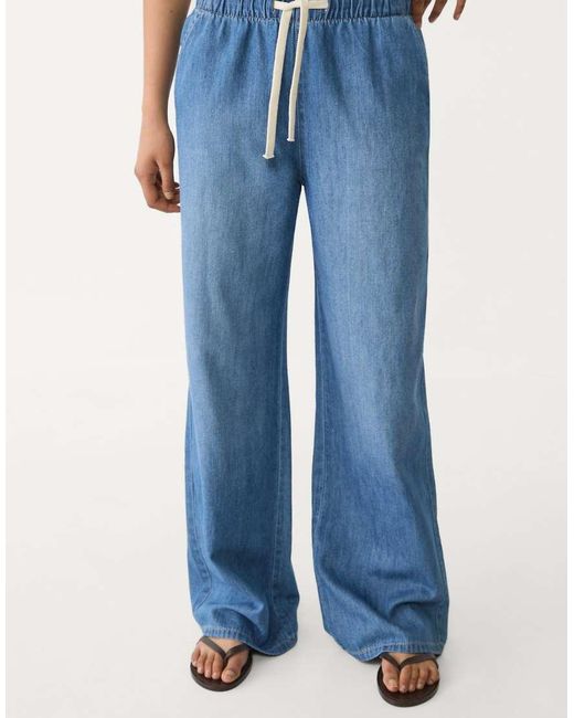 Jeans A Fondo Ampio Medio Con Coulisse di Stradivarius in Blue