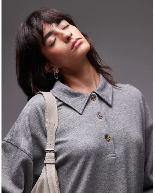 TOPSHOP Gray Premium Rib Polo Top