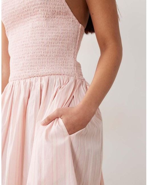 Miss Selfridge Pink Shirred Halter Poplin Maxi Dress