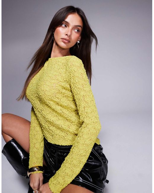 ASOS Yellow Lace Mesh Top With Asymmetric Hem