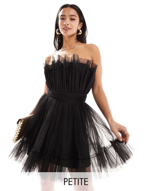 LACE & BEADS Black Bandeau Tulle Mini Dress