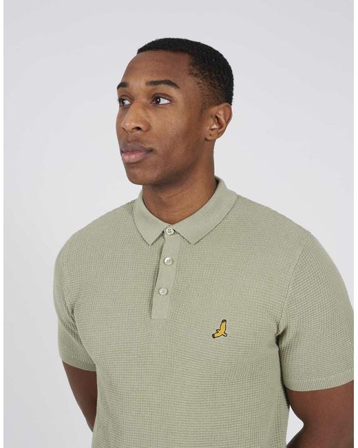Brave Soul Green Cotton Waffle Knit Embroidered Polo Shirt for men
