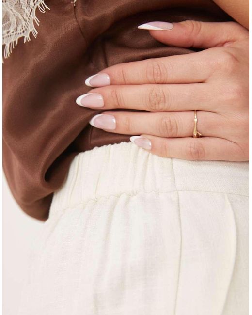 ASOS Natural Relaxed Straight Leg Trousers With Linen