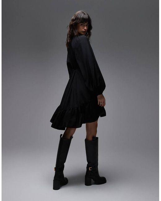 & Other Stories Black Long Sleeve Floaty Midi Dress With Ruffle Detail