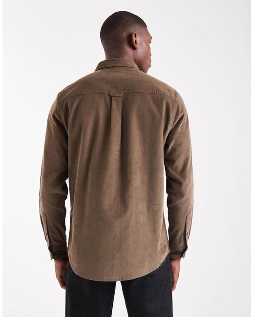 Threadbare Brown Fine Cord Button Down Shirt for men
