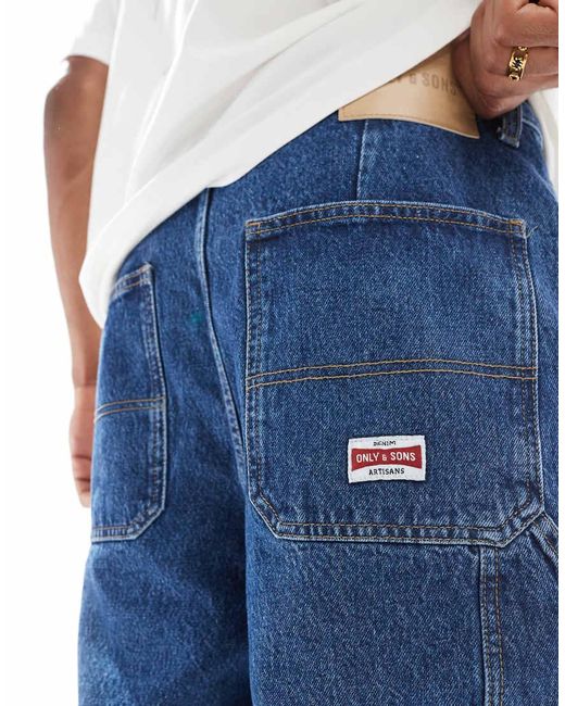 Only & Sons White Carpenter Denim Shorts for men