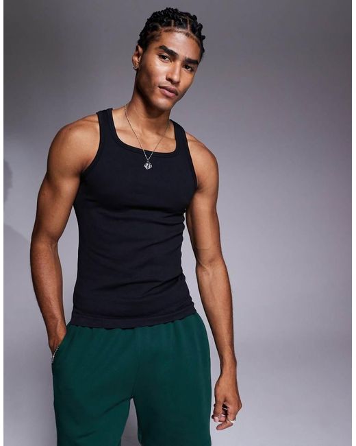 4505 Blue Square Neck Slim Fit Seamless Rib Training Vest for men