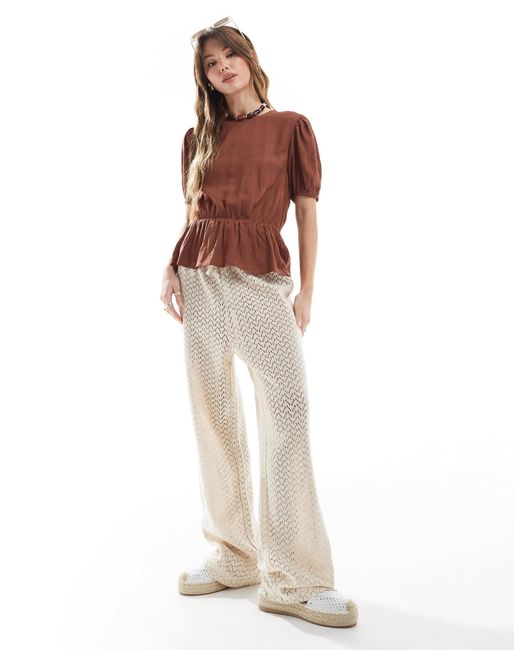 ASOS Brown – schößchenoberteil aus leinenmix