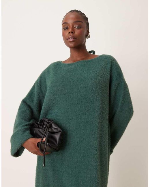 ASOS Green Asos Design Curve Supersoft Fluffy Slouchy Jumper Midaxi Dress