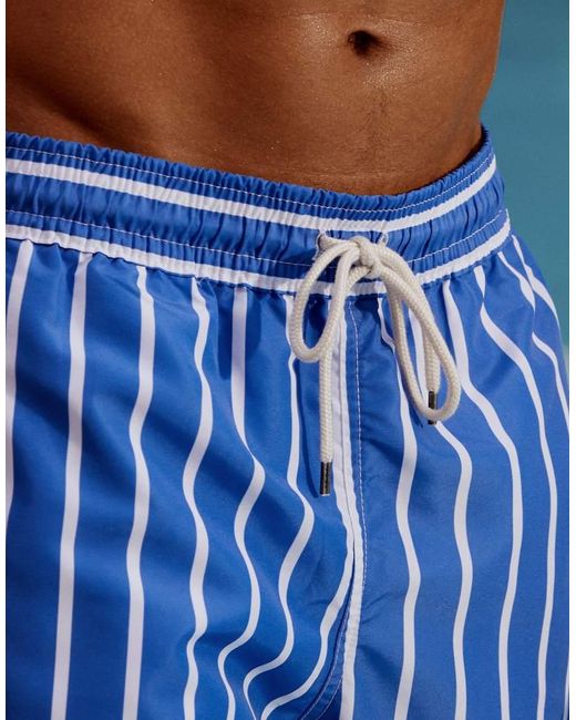 Polo Ralph Lauren Blue Traveler Icon Logo Wide Stripe Slim Fit Mid Swim Shorts for men