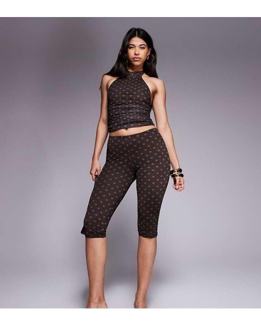 Kaiia Purple Exclusive Double Layered Slinky Mesh High Waisted Capri Trouser Co-Ord
