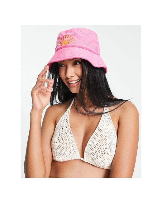 South Beach Pink Adjustable Towelling Bucket Hat With Sunset