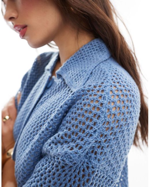 Vila Blue Open Knit Crochet Shirt