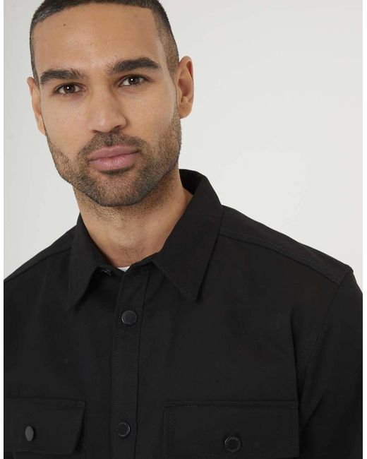 Threadbare Black Relaxed Fit Cotton Twill Button Up Overshirt for men