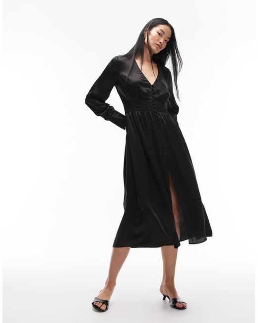 & Other Stories Black Deep V Neck Midi Dress With Cuff Detail