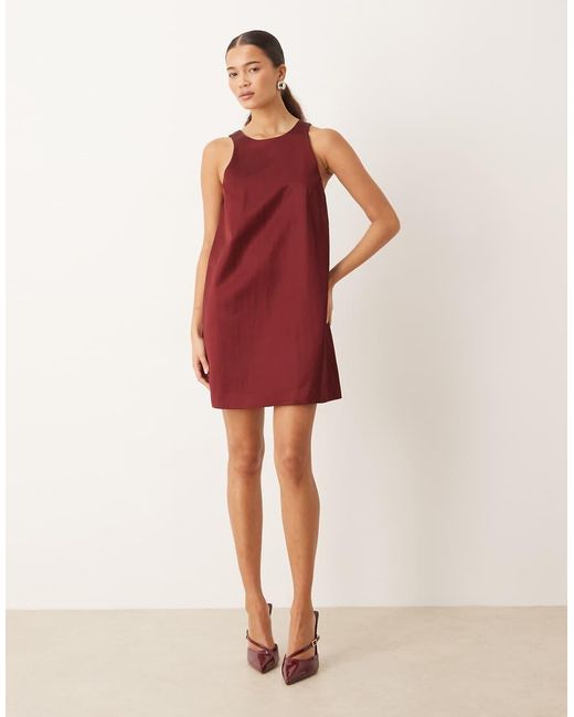 Mango Red Satin Mini Shift Dress With Bow Back Detail