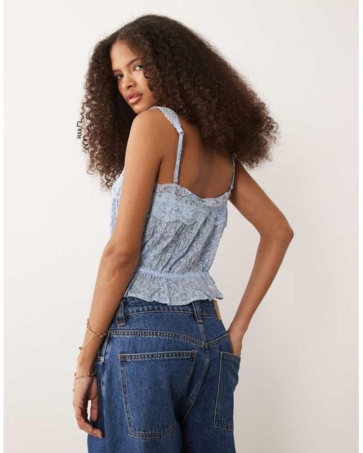 Abercrombie & Fitch Blue Square Neck Button Through Cami With Cinched Waist
