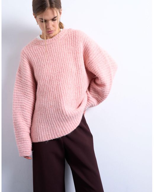 TOPSHOP Pink – rippstrick-pullover