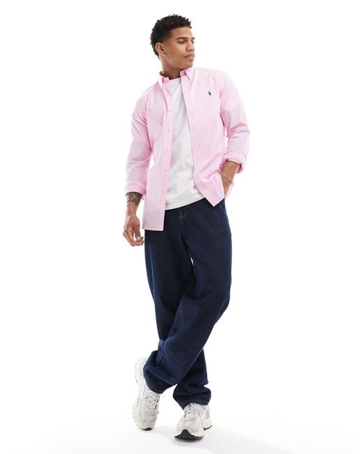 Polo Ralph Lauren Pink Icon Logo Stripe Poplin Shirt Slim Fit for men