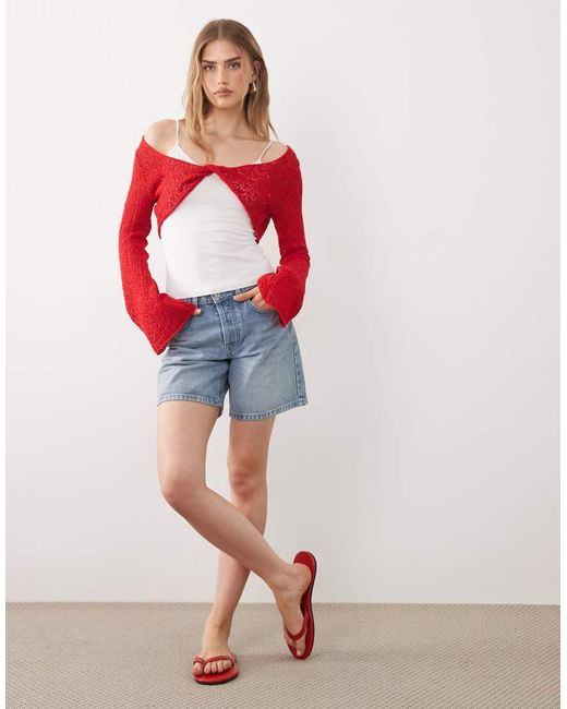 Miss Selfridge Red Crochet Knit Twist Top