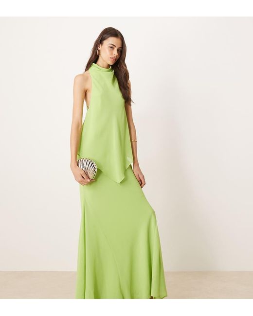 ASOS Green Asos Design Tall Chiffon High Neck Double Layer Maxi Dress