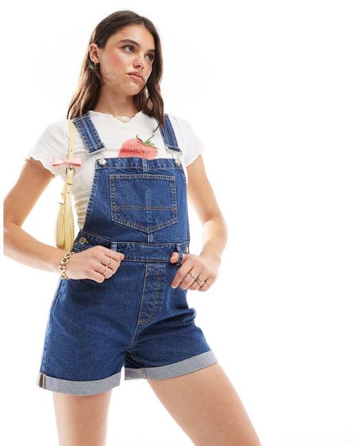 Miss Selfridge Blue Dungaree Denim Shorts