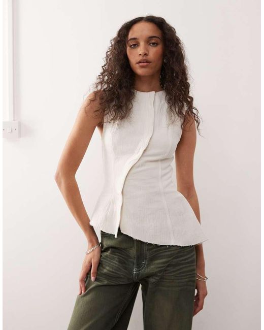 Weekday White Asymmetric Peplum Top With Concealed Buttons