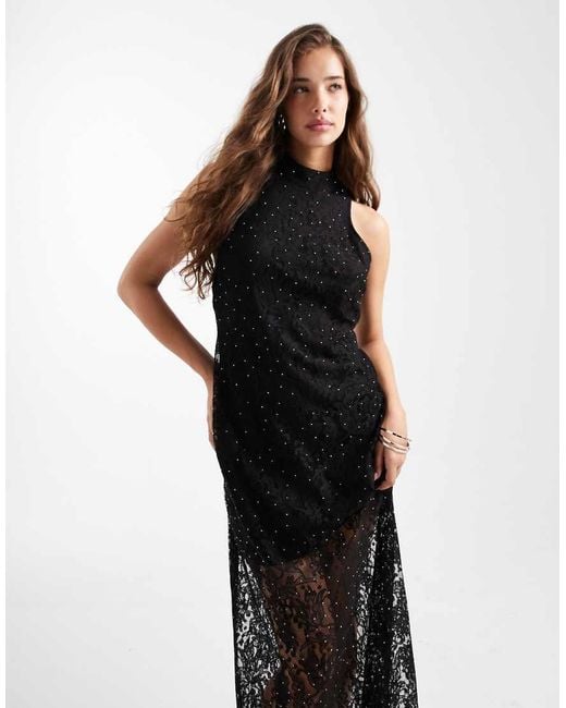 Vero Moda Black Sheer Lace Sleeveless Maxi Dress With All Over Stud Detail