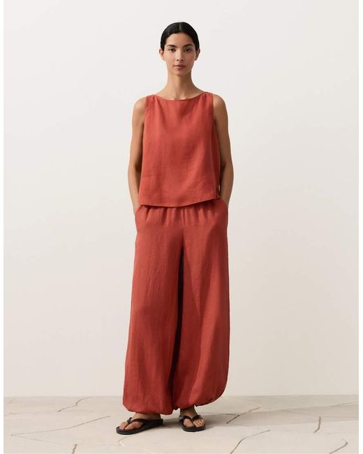 Oysho Red 100% Linen Square Top