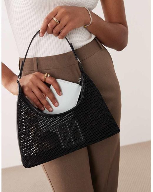 Calvin Klein Black Jeans Mesh Emblem Logo Shoulder Bag With Purse