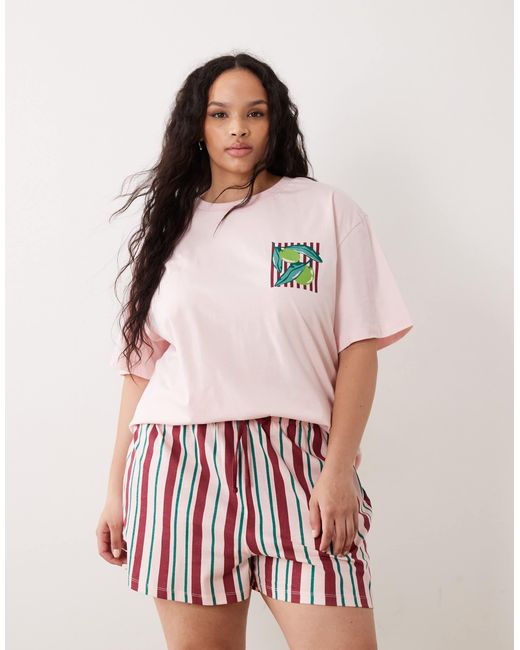 ASOS Red Asos design curve – pyjama bestehend aus oversize-t-shirt mit "farmers market"-grafik und shorts