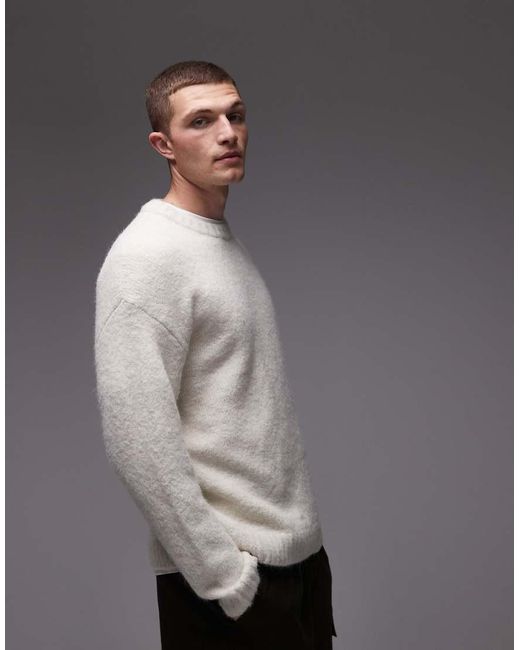 Jersey Color Crudo Con Cuello Redondo De Punto Suelto De -Neutro Topman de hombre de color Gray