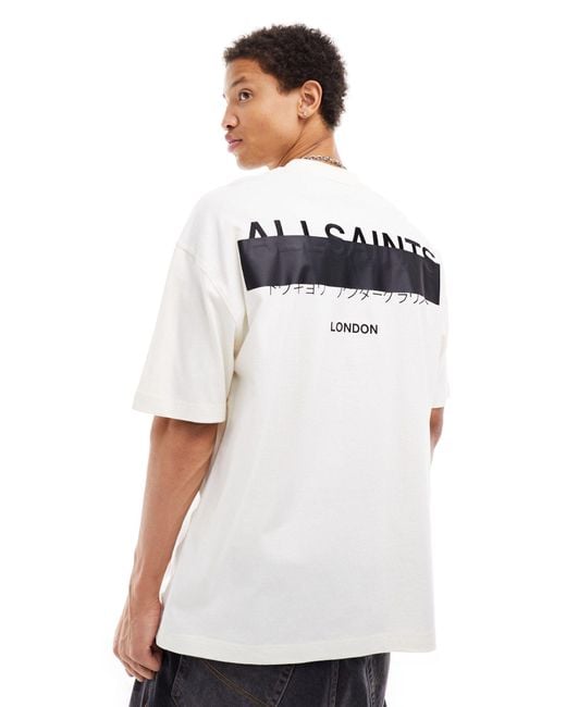 AllSaints White Redact Oversized Embroidered Logo T-shirt for men