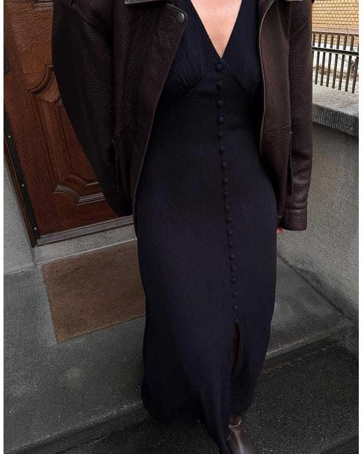 NA-KD Black Balloon Sleeve Button Maxi Dress