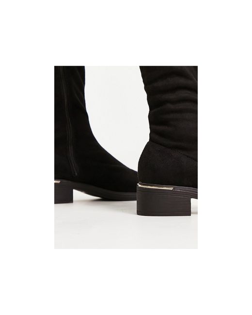 Truffle Collection Black Wide Fit Mid Heel Stretch Over The Knee Boots