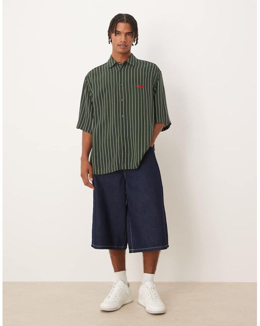 Camicia Oversize Scuro A Righe Con Ricamo Sul Petto di ASOS in Green da Uomo