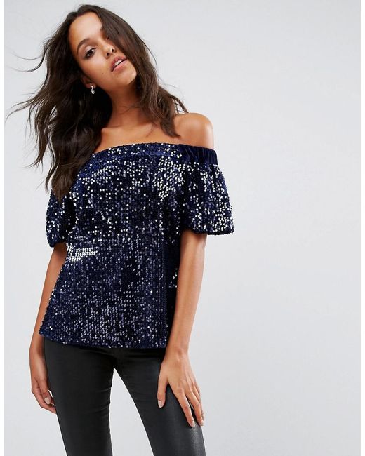 ASOS Off Shoulder Top In Velvet Sequin 