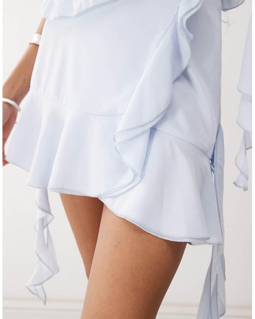 Amy Lynn Natural Asymmetric Wrap Ruffle Mini Skirt Co-Ord