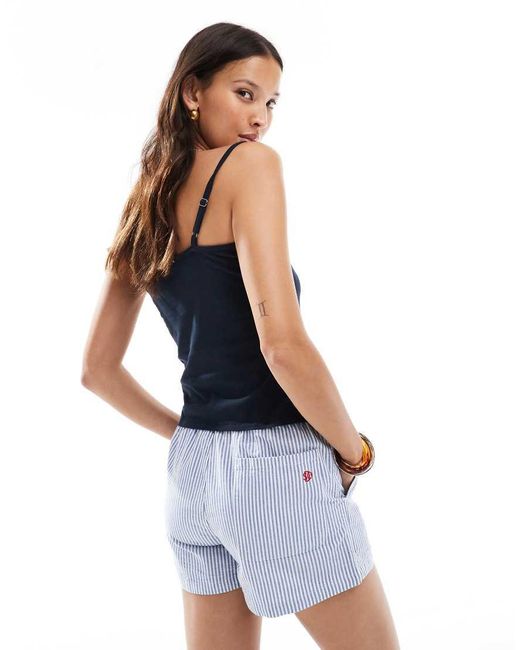 Superdry Blue Cotton Stripe Elasticated Boxer-Style Shorts