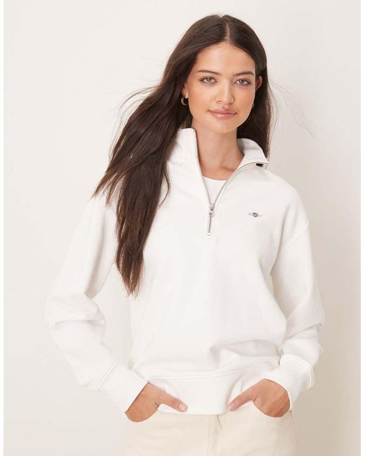 Gant Sweatshirt Met Schildlogo En Halve Rits in het White