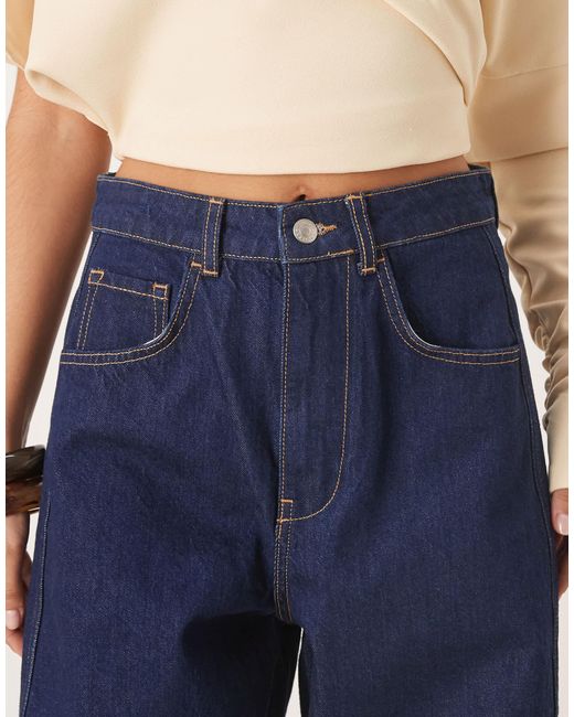 ASOS Blue High Waist Barrel Leg Jean With Twist Panel Detail