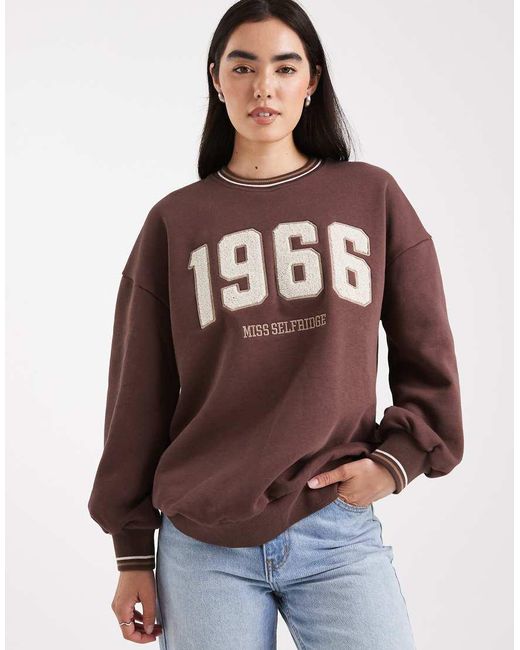 Miss Selfridge Brown Borg Printed Oversized Sweatshirt