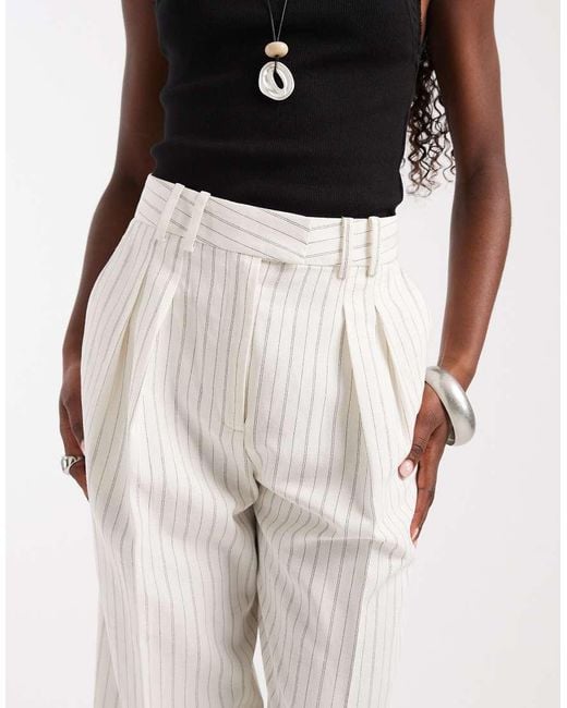 ASOS White Tailored Linen Blend Wide Leg Pants With Pleat Detail