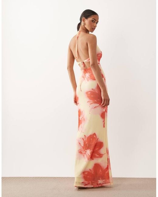 ASOS Pink Deep V Plunge Mesh Maxi Dress