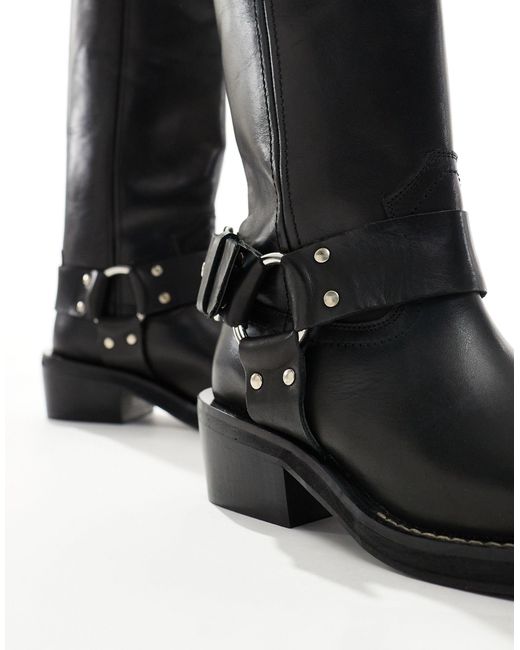 ASOS Black Chief Leather Biker Boots