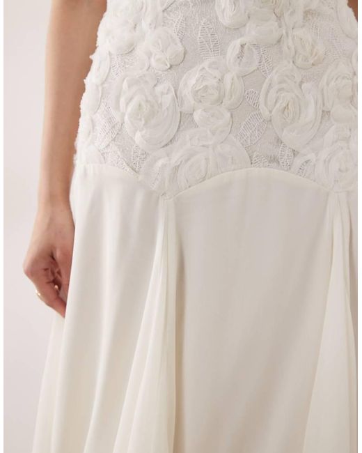 Y.A.S Natural Floral Appliqué Dropped Waist Cami Maxi Dress