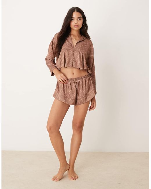 Free People Brown Polka Dot Satin Pyjama Set